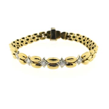 Gouden Bismarck schakelarmband met diamant 0,4 ct., Gebruikt, Ophalen of Verzenden, Met edelsteen, Goud