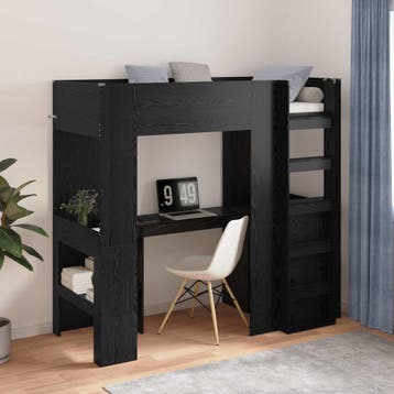 vidaXL Loft Bedframe met Bureau Zwart Eiken 75 x 190 cm, Verzenden, Nieuw, Zwart, Hout