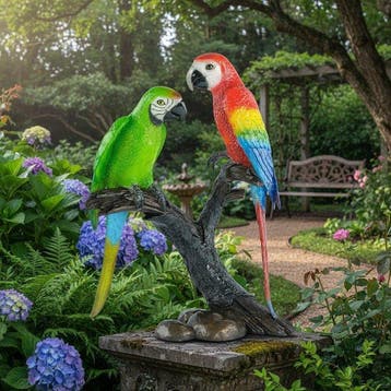 sculptuur, Parrots on a Branch - 50 cm - Brons, Antiek en Kunst, Curiosa en Brocante