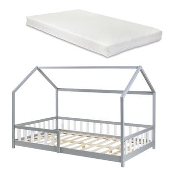 Kinderbed Hesel huisbed met matras en uitvalbeveiliging 140x, Verzenden, Nieuw