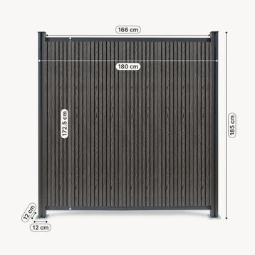 WPC schutting Grassano uitbreidingsset met 2 palen 185x180 c, Verzenden, Nieuw