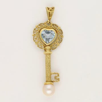 Hanger - 18 karaat Geel goud - Parel - Aquamarijn