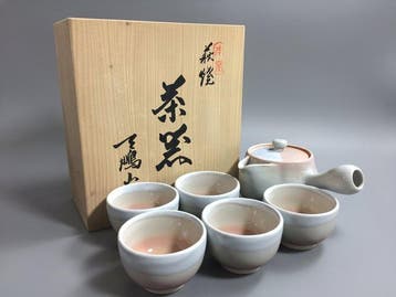 Premium Japanese Hagiware Ceramic Tea Set - Kyusu Teapot & 5