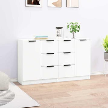 vidaXL Dressoirs 2 st 60x30x70 cm bewerkt hout wit, Huis en Inrichting, Verzenden, Nieuw, 50 tot 100 cm, 25 tot 50 cm