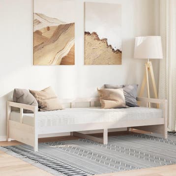 vidaXL Slaapbank met matras 90x200 cm massief grenenhout wit, Huis en Inrichting, Slaapkamer | Bedden, 90 cm, Eenpersoons, Verzenden