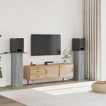 vidaXL Speakerstandaards 2 st 30x30x95 cm bewerkt hout grijs, Verzenden, Nieuw