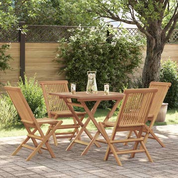vidaXL 5-delige Tuinset massief teakhout, 4 zitplaatsen, Verzenden, Nieuw, Tuinset
