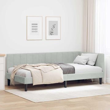 vidaXL Hoekbedframe met hoofdeinde Lichtgrijs 90 cm x 200 cm, Huis en Inrichting, Slaapkamer | Bedden, Verzenden, Nieuw, Stof