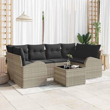 vidaXL Tuin Sofa Set 7 st Lichtgrijs poly rattan, Verzenden, Nieuw, Rotan, 7 zitplaatsen