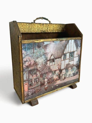 Tijdschriftenhouder - Gelakt messing, Ebbenhout