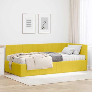 vidaXL Hoekbedframe met Matras met hoofdeinde 2 st Geel, Verzenden, Nieuw, Stof