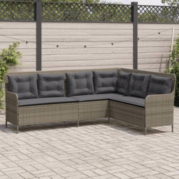 vidaXL Tuinbank met kussens L-vormig poly rattan grijs, Tuin en Terras, Verzenden, Nieuw