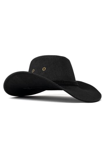 KIMU® Cowboyhoed Zwart Flax Lichtgewicht Zwarte Linnen Cowbo, Ophalen of Verzenden, Nieuw, Overige maten, Carnaval
