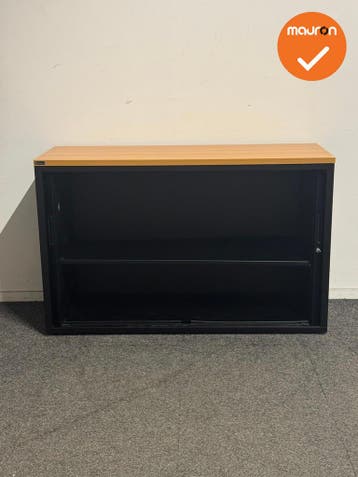 Basic - Roldeurkast - 75x120x43 cm - Zwart - Beuken topblad, Werkplek, Ophalen of Verzenden, Gebruikt, Kast