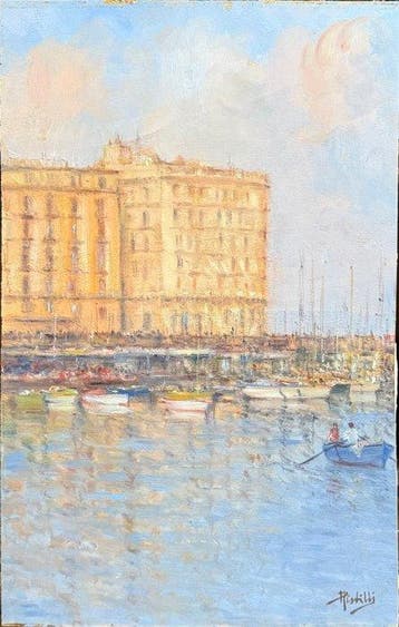 Ulrico Pistilli (1854-1950) - Marina di Napoli, Antiek en Kunst, Kunst | Schilderijen | Klassiek