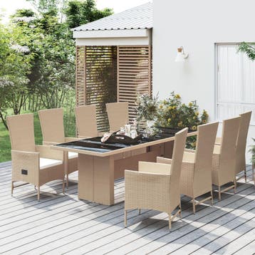 vidaXL 9-delige Tuinset met kussens poly rattan beige, Tuin en Terras, Verzenden, Nieuw, Tuinset