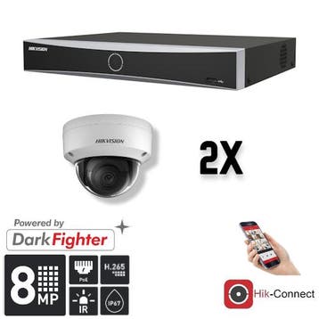 Hikvision Set 2x Dome 8MP + Recorder & Bekabeling, Ophalen of Verzenden, Nieuw