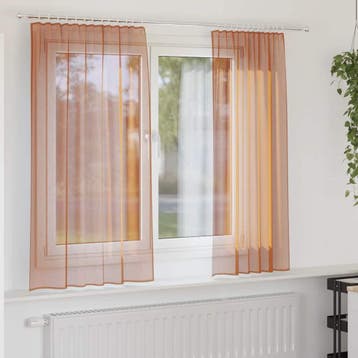 vidaXL Voile gordijnen met roedezakken 2 st terracotta, Verzenden, Nieuw, Bruin