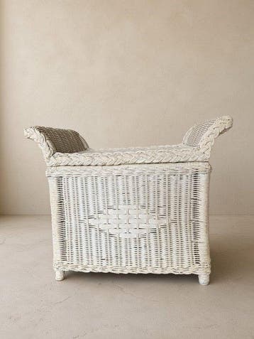 Doos - Vintage Boheemse stijl witte rieten opbergbank en