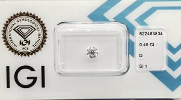 1 pcs Diamant (Natuurlijk) - 0.49 ct - Rond - D (kleurloos), Nieuw