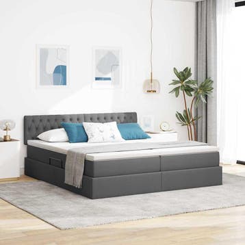 vidaXL Opslag bed met matras Donkergrijs 180 x 200 cm Nep, Huis en Inrichting, Verzenden, Nieuw, Tweepersoons, Grijs