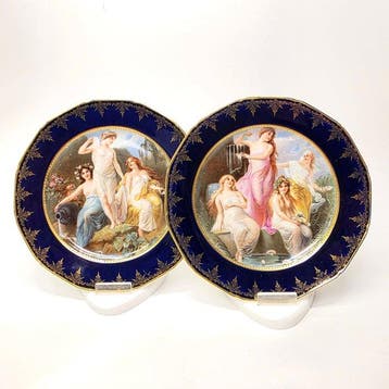 Matching pair of antique Royal Vienna style porcelain