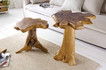 Massieve bijzettafel ROOT 60cm teak met jaarringen - 38238, Ophalen of Verzenden, Nieuw