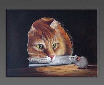 Gala - Mouse & cat painting ~I see you~, Antiek en Kunst