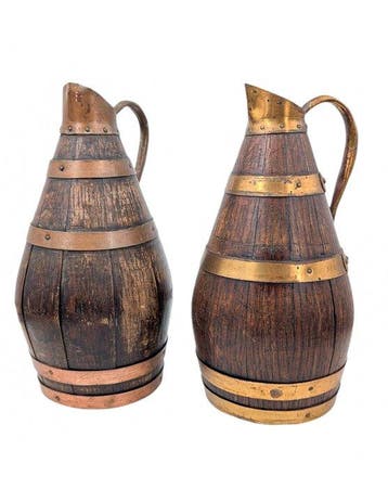 Kruik - Eik - Twee kannetjes voor cider of wijn van hout en