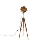 Smart tripod vloerlamp brons met hout studiospot incl. Wifi, Verzenden, Nieuw, Hout, Industrieel