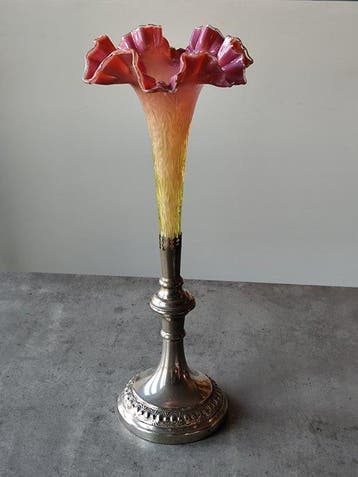 Bloempot - Glas, Metaal - glazen trompetvormige vaas