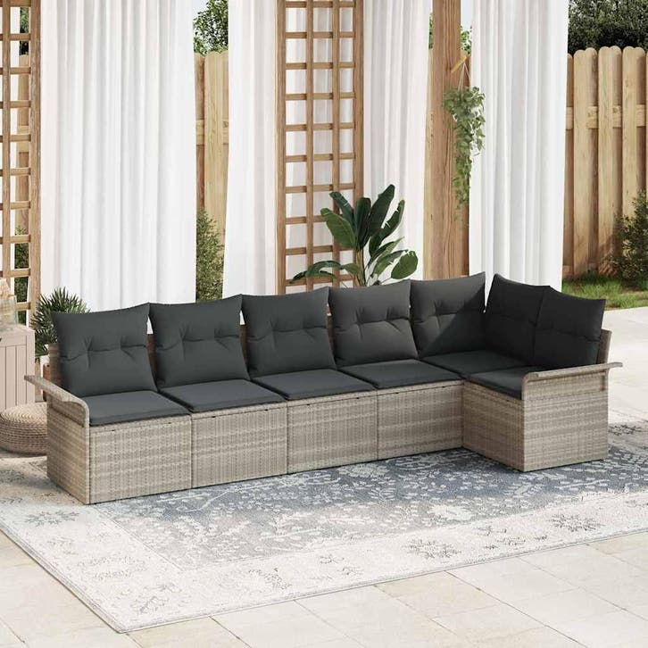 vidaXL Tuin Sofa Set met opslag 6 pcs Lichtgrijs poly rattan, Tuin en Terras, Tuinsets en Loungesets, Nieuw, 6 zitplaatsen, Rotan