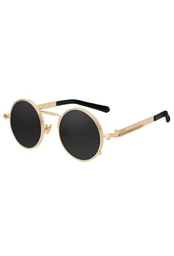 KIMU® Ronde Zonnebril Hipster Goud Montuur Rond Zwarte Glaze, Ophalen of Verzenden, Nieuw, Zwart