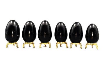 KAM’R GEM | Zwart obsidiaan gepolijste kristallen ei-set -