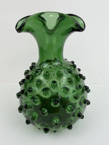Empoli – Green Hand-Blown “Corpo Bugnato” Glass Vase – Italy
