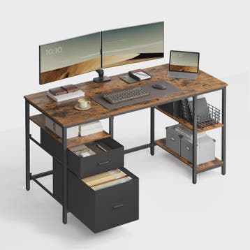 VASAGLE Bureau met 3 Planken en 2 Lades - 140x60x76 cm - Ind, Verzenden, Nieuw