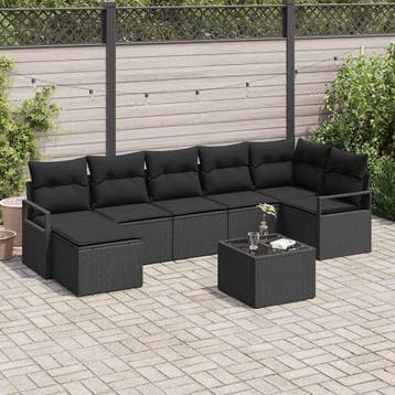 vidaXL Bankstel 8 st Zwart poly rattan, Verzenden, Nieuw, Rotan, 8 zitplaatsen