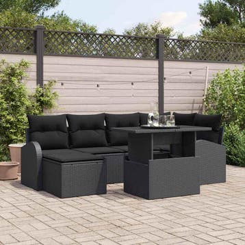 vidaXL Tuin Sofa Set 7 st Zwart poly rattan, Verzenden, Nieuw, Rotan, 7 zitplaatsen