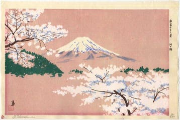 Berg Fuji en het Kawaguchi-meer in roze - Serie: 36 nieuwe