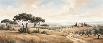 Fotobehang landschap – Italiaanse sfeer met dennen, Verzenden, Fotobehang