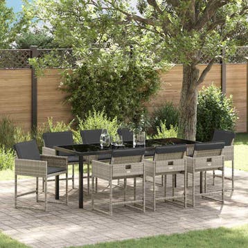 vidaXL Tuin eettafelset 9 st Lichtgrijs poly rattan, Verzenden, Nieuw, Rotan, Meer dan 8 zitplaatsen