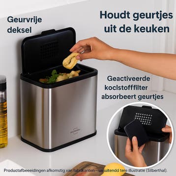 Bio afvalbak RVS Silberthal 4 liter, Ophalen of Verzenden, Nieuw
