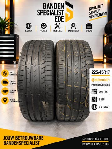 225/45/17 CONTI PREMIUMCONTACT 6 5MM 2 STUKS €120,- (1117), Ophalen, Gebruikt, 17 inch, Band(en)