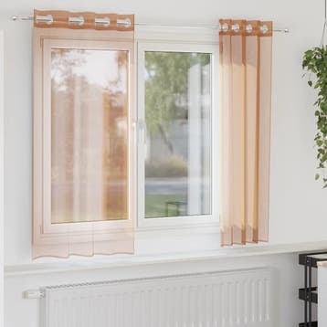 vidaXL Gordijnen voile met doorvoertules 2 st terracotta, Verzenden, Nieuw, Bruin