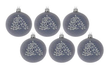 Kaemingk Glazen kerstbal (Ø 8cm) (set van 6) - Jeans blauw, Verzenden, Nieuw