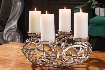 Elegante kandelaar ABSTRACT 38cm zilveren takkenkrans voor 4, Huis en Inrichting, Ophalen of Verzenden, Nieuw