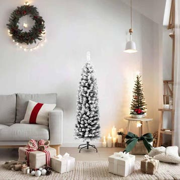 vidaXL Kunstkerstboom met sneeuw smal 150 cm PVC groen, Verzenden, Nieuw