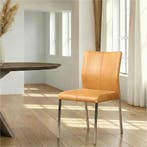 Leren eetkamerstoel Basic - Vintage Cognac (cognac) - Poten, Ophalen of Verzenden, Nieuw, Leer, Modern