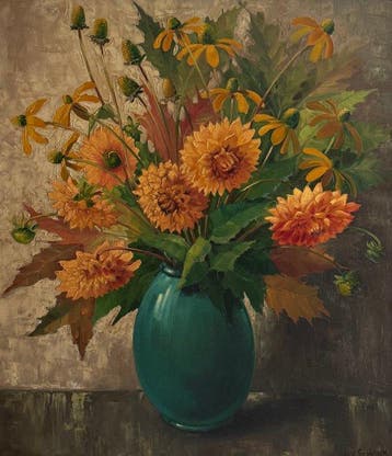 Jan Schonk (1889-1976) - Groot stilleven met bloemen, Antiek en Kunst