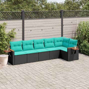 vidaXL 6-delige Loungeset met kussens poly rattan zwart, Verzenden, Nieuw, Loungeset